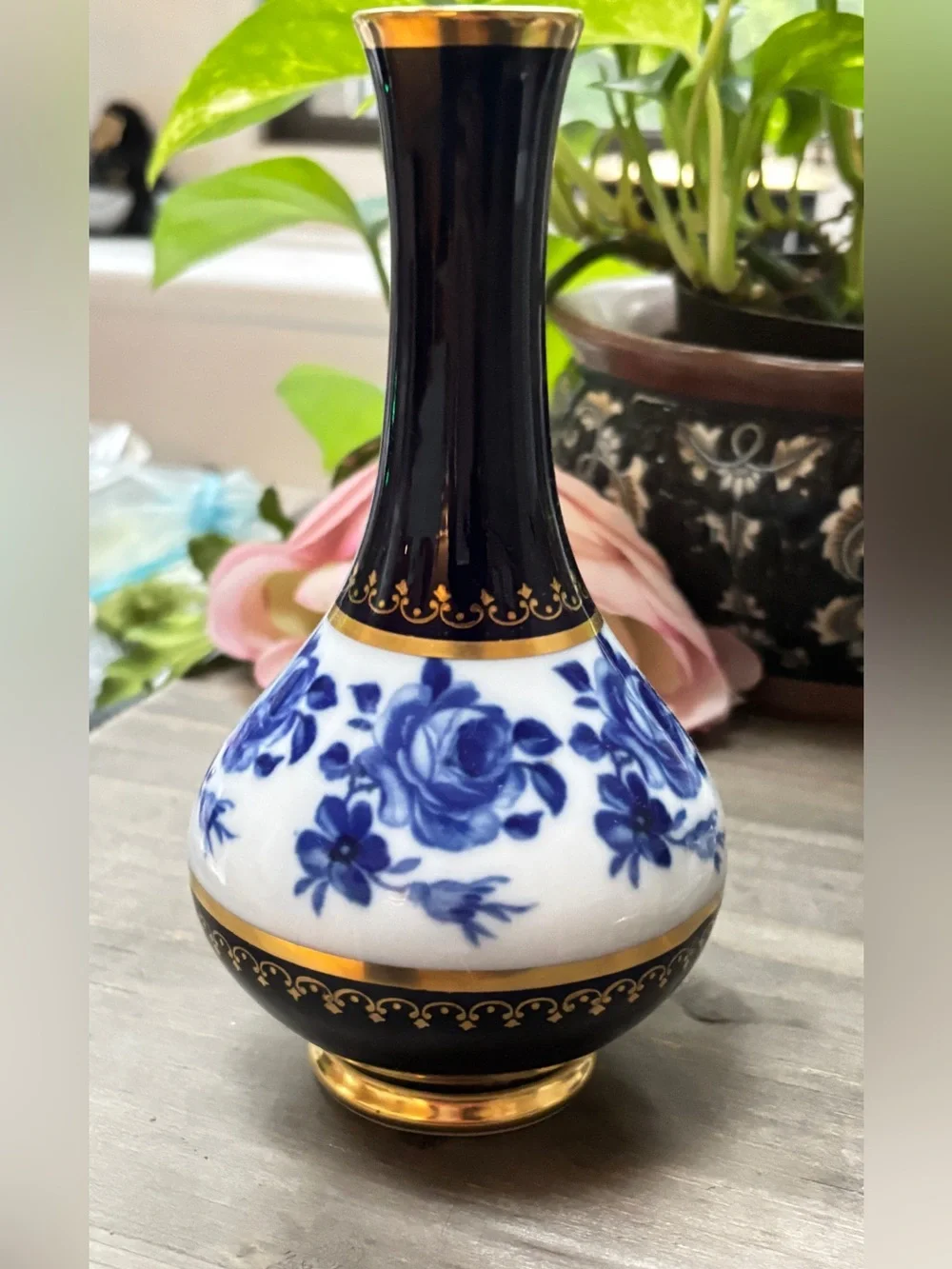 Vintage Cobalt Vase with Gold Accents, Royal Porzellan Bavaria KPM